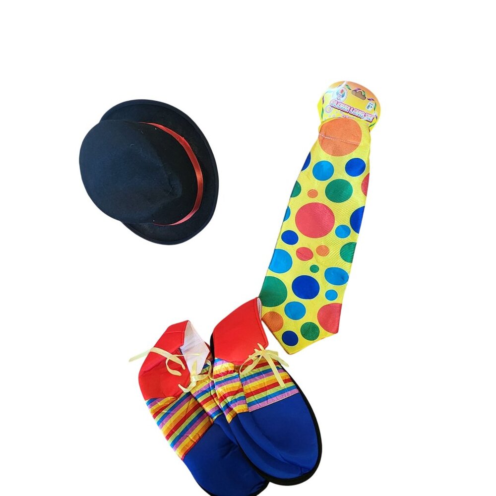 Clown Costume Set With Hat Tie & Shoes